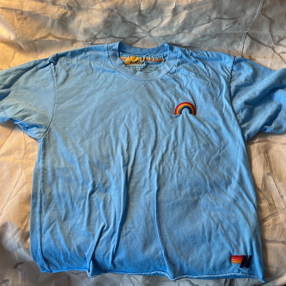 Aviator Nation Light Blue Tee with Rainbow Patch
